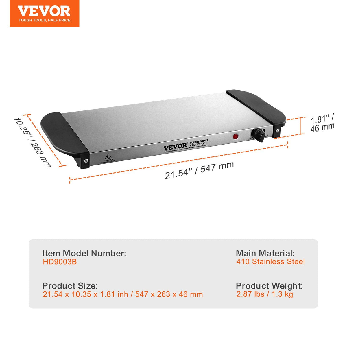 VEVOR Electric Warming Tray Buffet Food Warming W Temp Control Stainless Steel