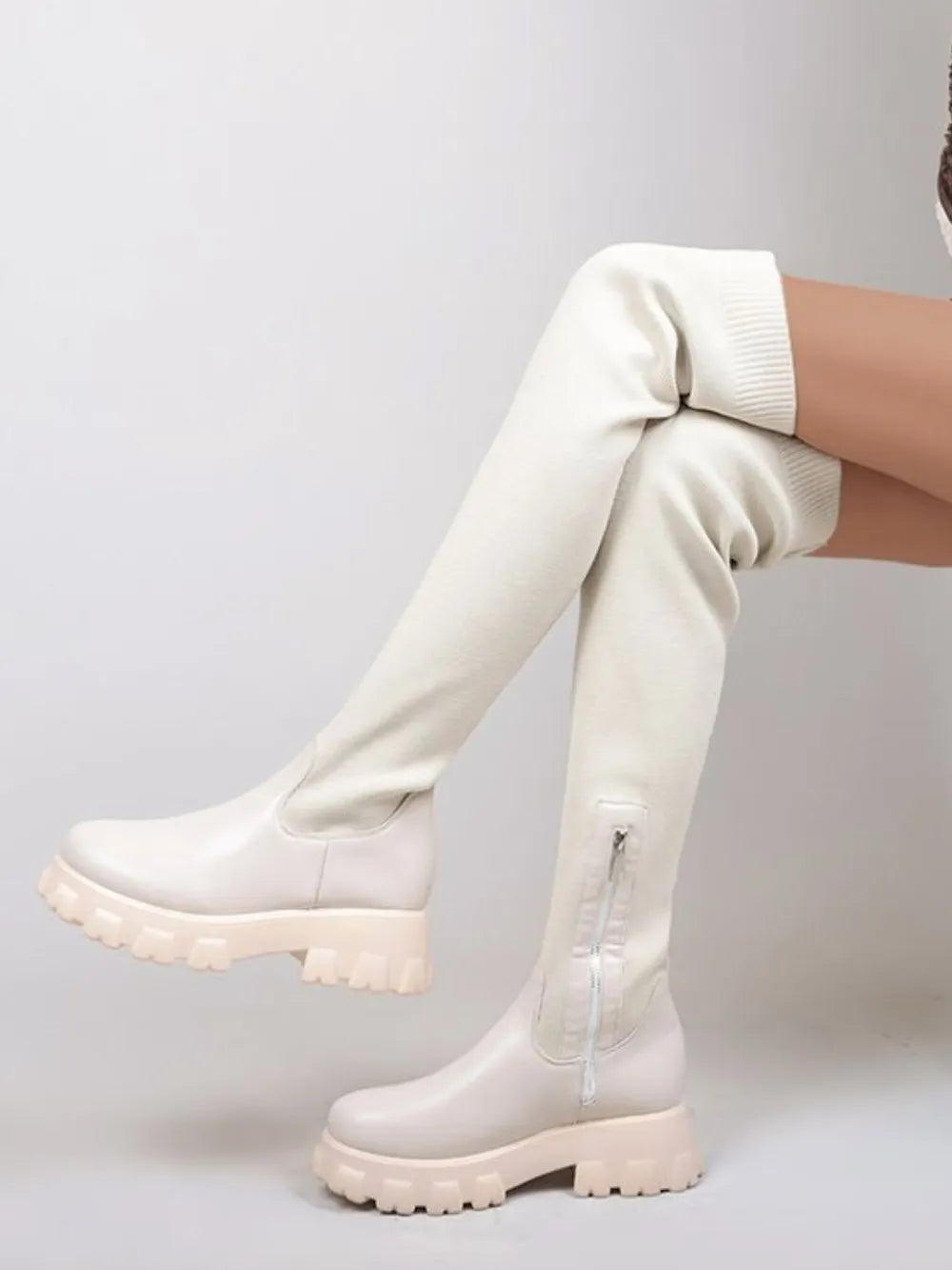 PU Leather Round Toe Platform Boots