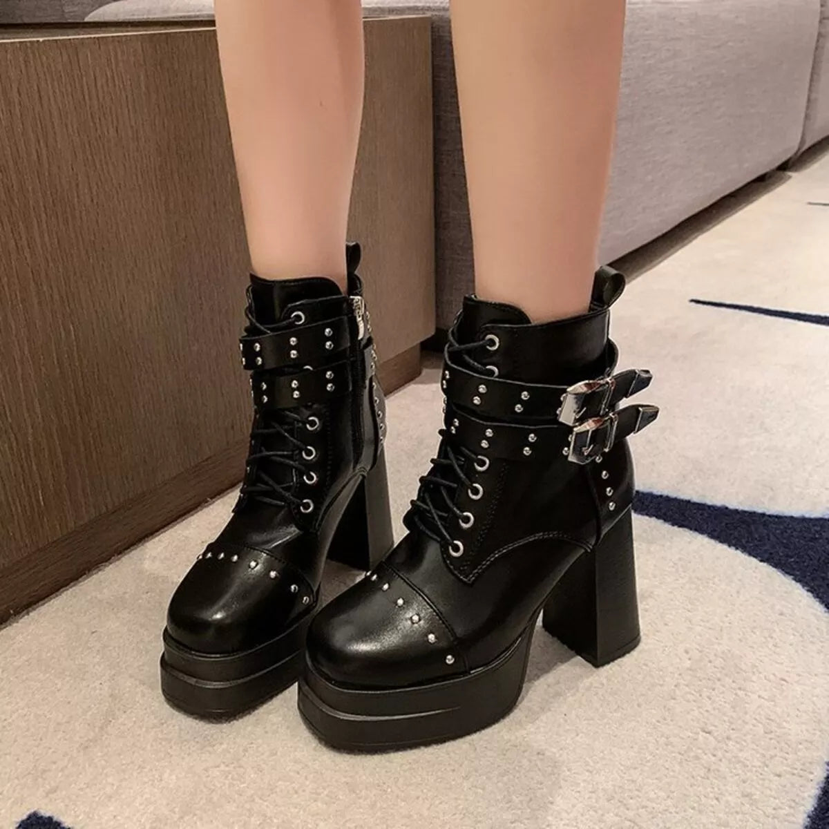 Round Toe Block Heels Boots