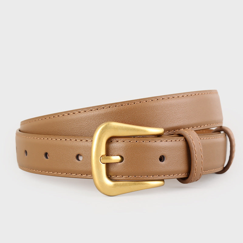 Skinny Leather Belt with Golden Buckle