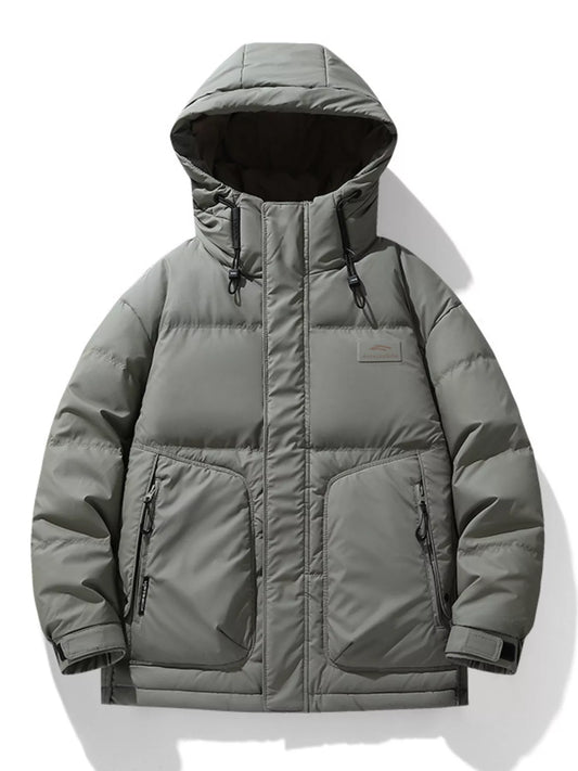 Men's Plus Size Hooded Puffer Jacket with Drawstring Hem