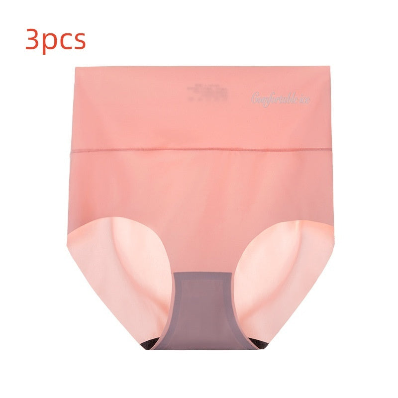 High Waist Ice Silk Seamless Panties Women's Belly Contracting And Hip Lifting