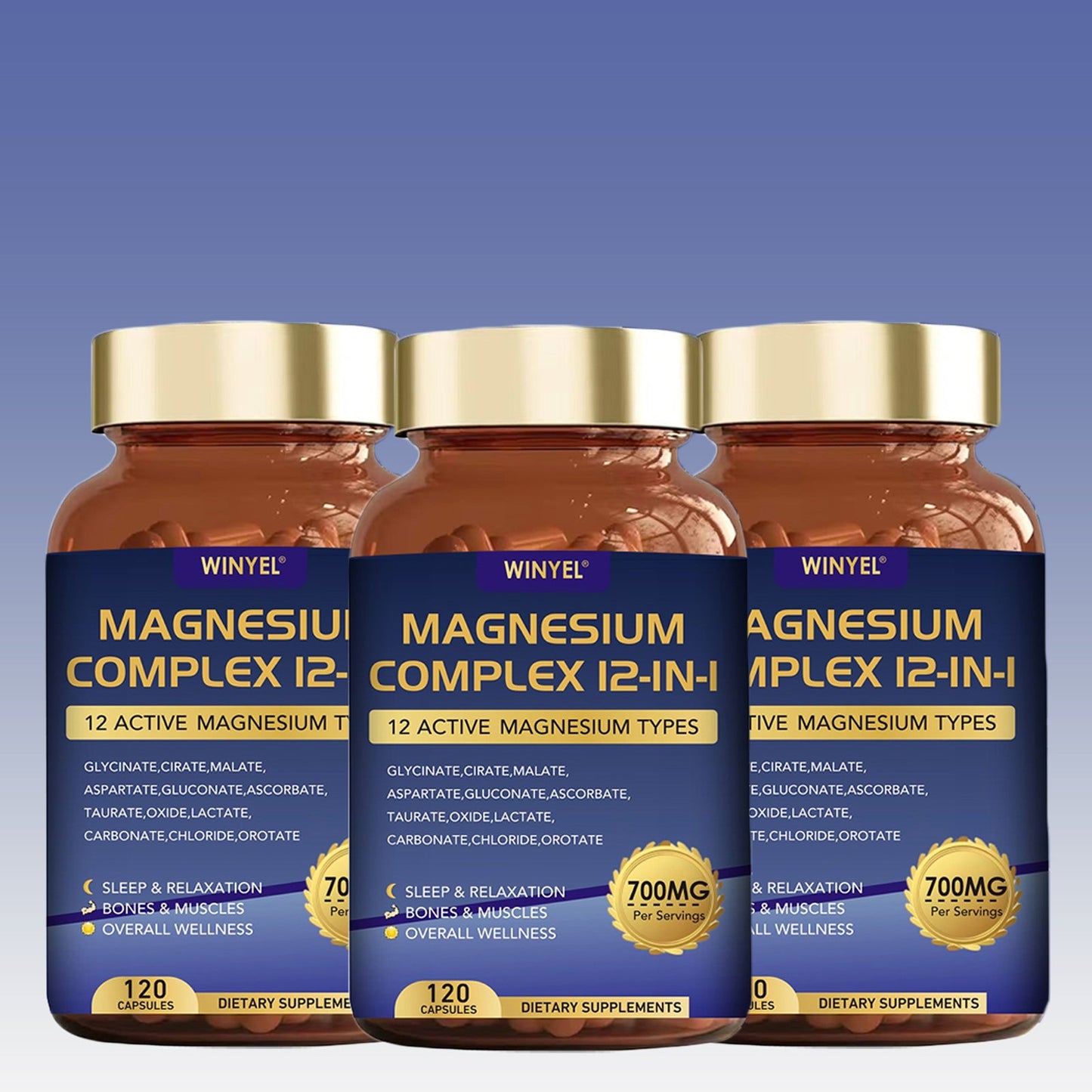 WINYEL Magnesium Complex 700mg 12 In 1 Magnesium Supplement With Glycinate, Citrate, Malate  Sleep, Calm, Muscle Relaxation, Heart Health Support  Vegan 120 Capsules