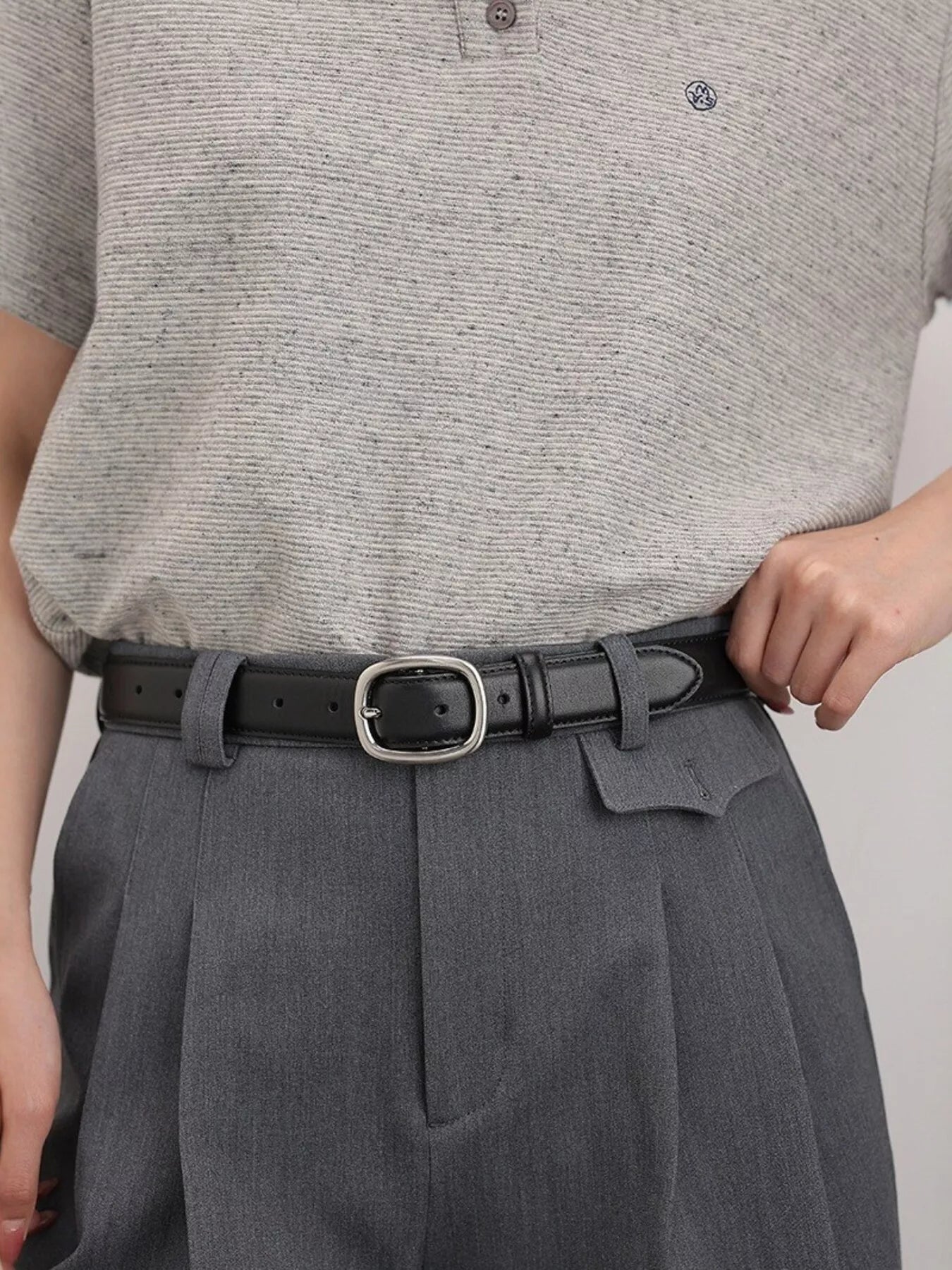 Leather Belt with Oval Buckle