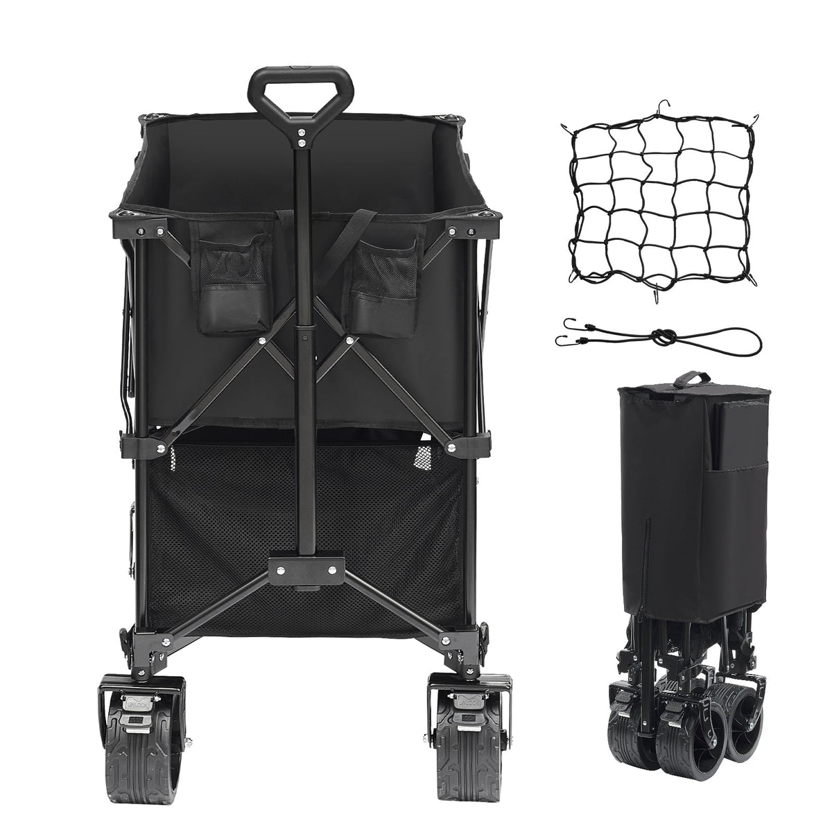 VEVOR Foldable Double Decker Wagon, 400L Collapsible Wagon Cart With All-Terrain Wheels, Heavy Duty Folding Wagon Cart 450 Lbs Weight Capacity For Camping, Shopping, Garden,