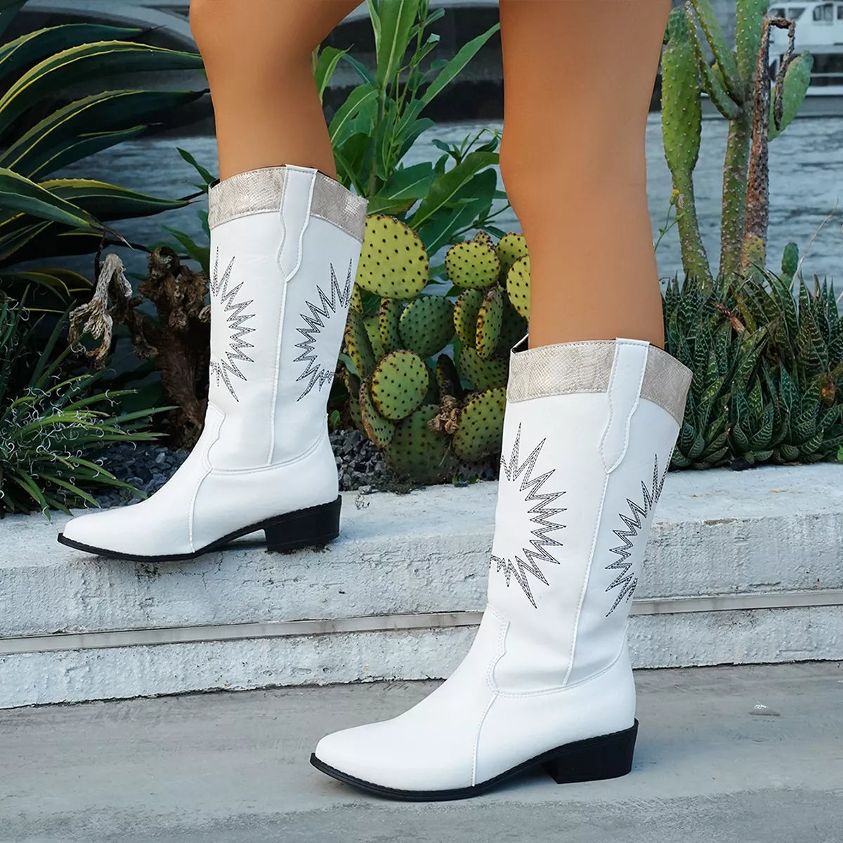 Point Toe Block Heels Boots