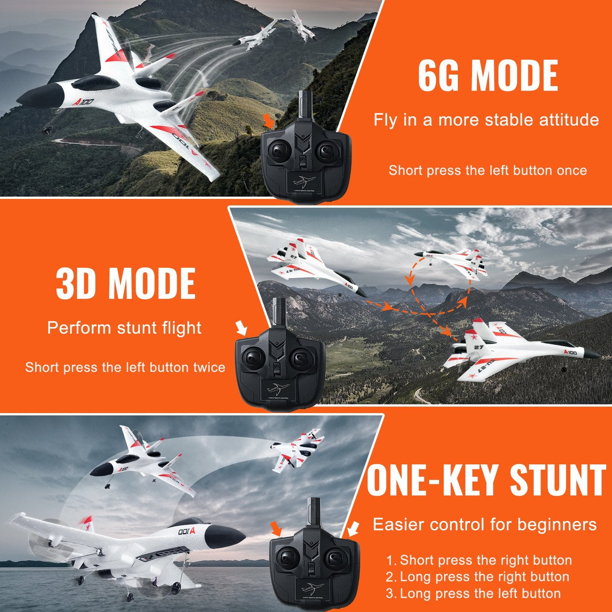 VEVOR RC Airplane Fighter EPP Foam RC Plane Toy 2.4GHz Remote Control 3D 6G Mode