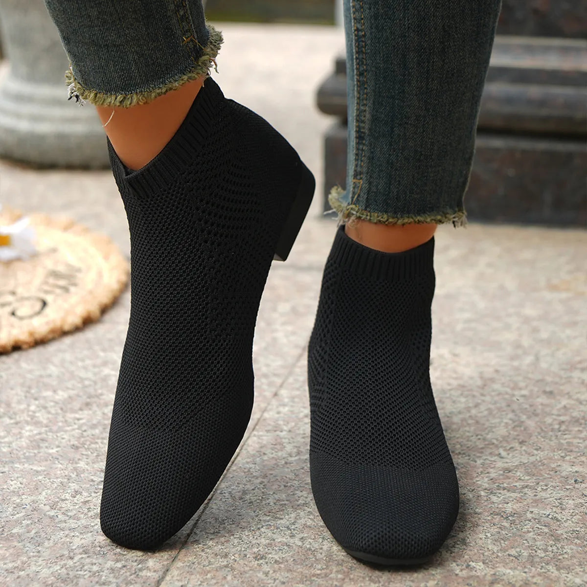 Mesh Knit Ankle Boots with Stretch Comfort Fit
