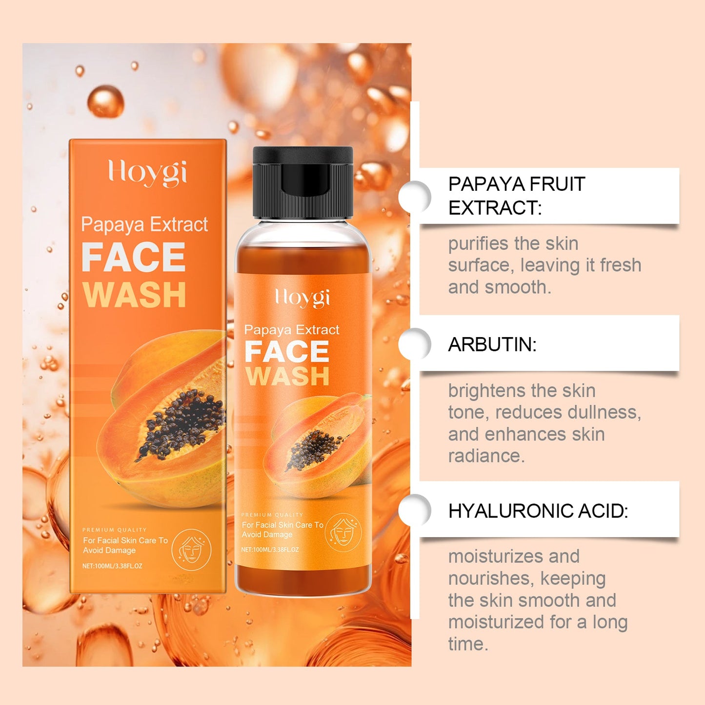Hoygi Papaya Face Wash, Gentle Cleanser Not Tight Moisturizing Hydrating Moisturizing Skin Tender Skin Care Face Wash