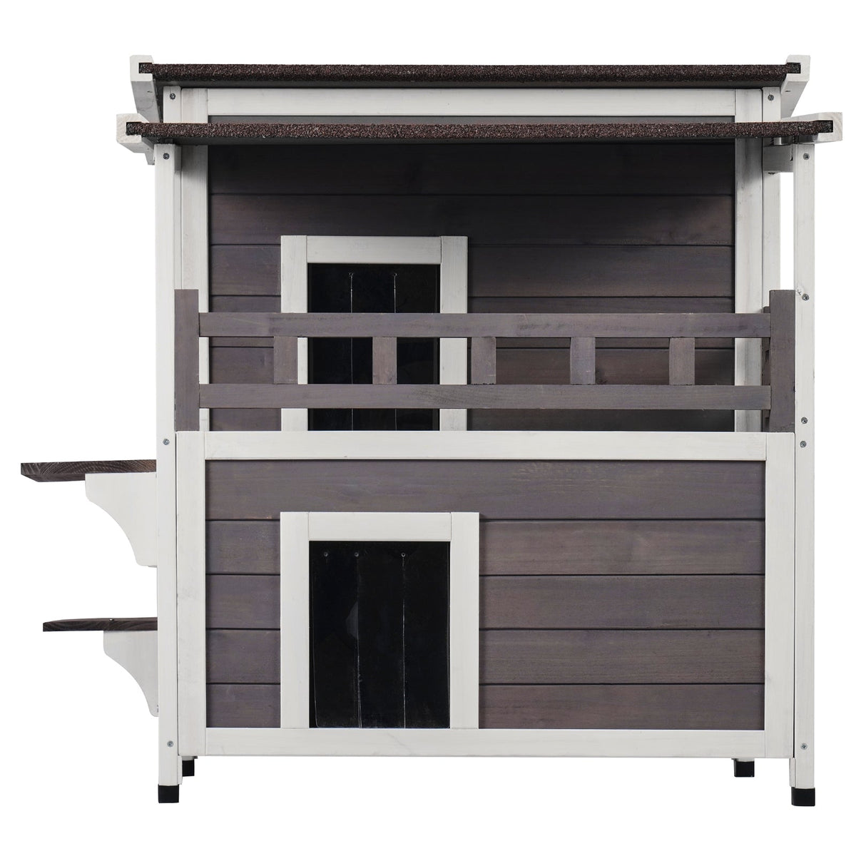 VEVOR Outdoor Cat House 2-story Wooden Feral Cat Shelter With  Balcony & Roof