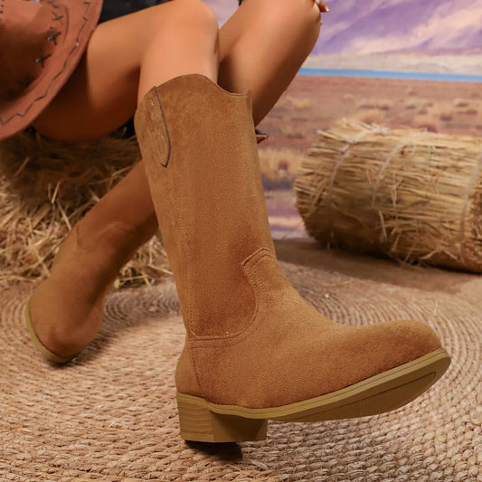 Suede Block Heels Boots