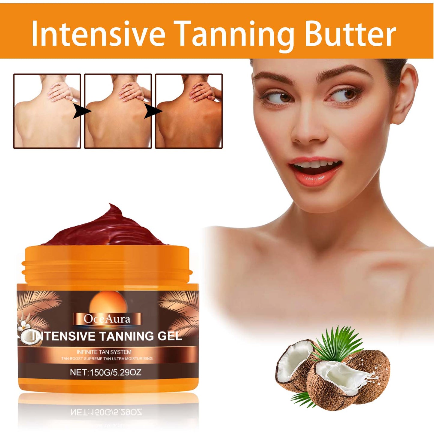 OceAura Intensive Tanning Gel, Sun Free Black Summer Beach Natural Wheat-Colored Moisturizing Body Care