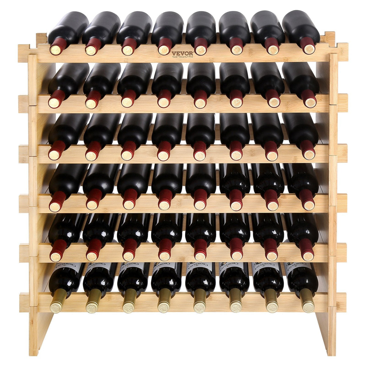 VEVOR 48 Bottle Stackable Modular Wine Rack Bamboo Wood Display Shelf 6-Tier