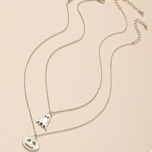 2 Piece Halloween Ghost & Pumpkin Pendant Necklace