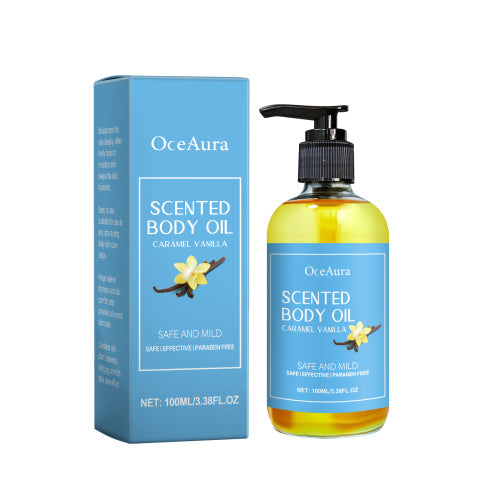 OceAura Caramel Vanilla Body Oil Hydrates Hydrating Skin Care Soothing Nourishing Skin Massage Oil