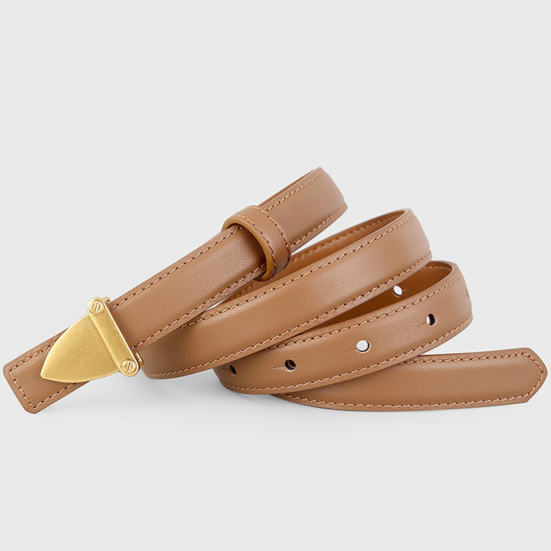 Leather Belt with Golden Buckle