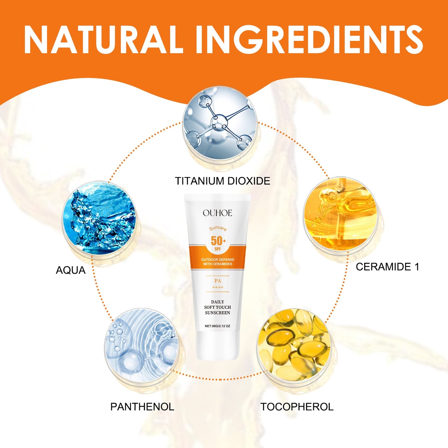 OUHOE Daily Soft Touch Sunscreen, Gentle Facial Body Skin Non-Sticky Non-Fake White Protection Moisturizing Anti-Uv Cream