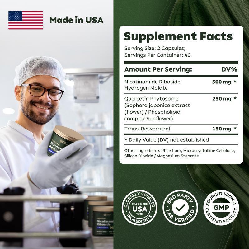 Liposomal Nicotinamide Riboside 900mg Resveratrol & Quercetin – NAD Supplement Plus for Anti Aging, Cellular Energy & Improve Health- 80 Capsules