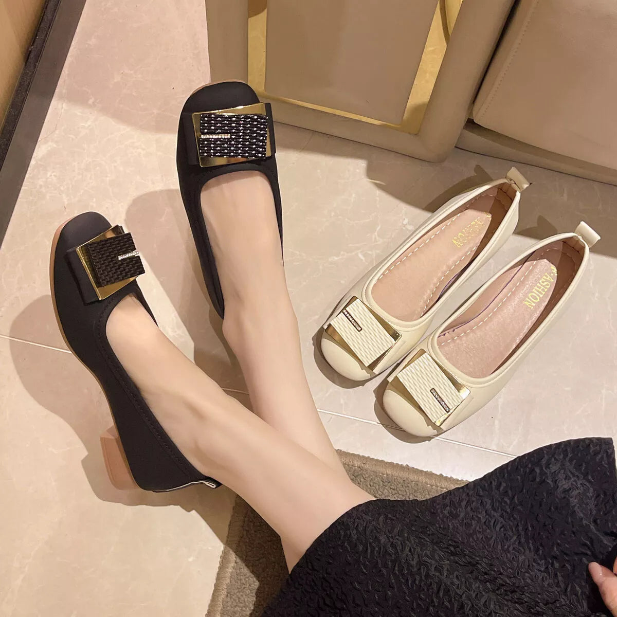 Round Toe Block Heels Slip-Ons