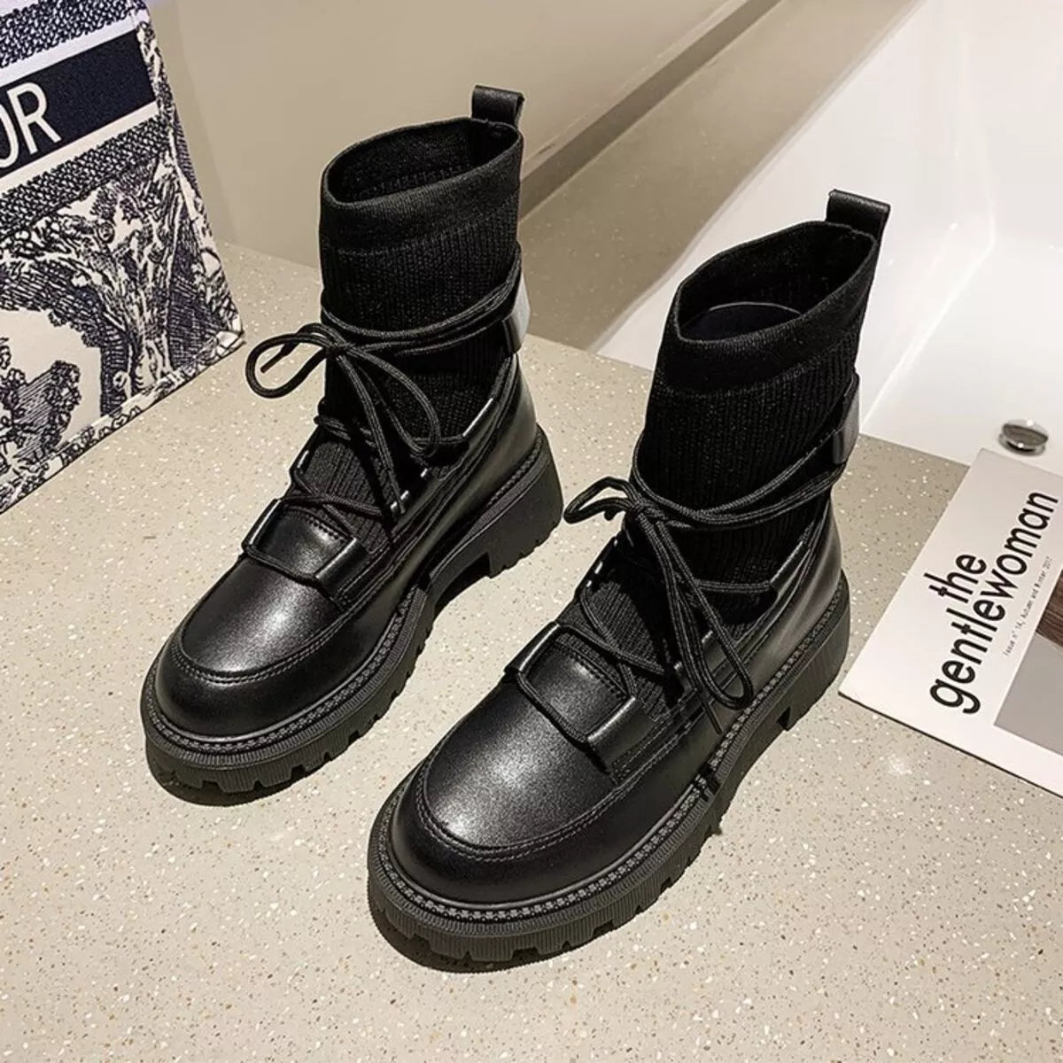 Lace-Up Knit Boots