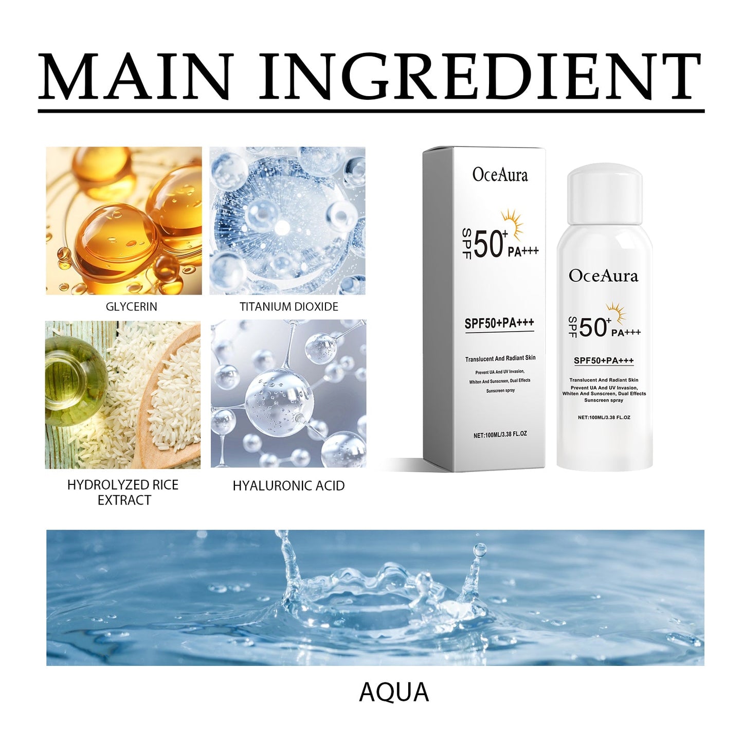 OceAura Sunscreen Spray, Moisturizing And Refreshing Protective Spray For Outdoor Uv Protection