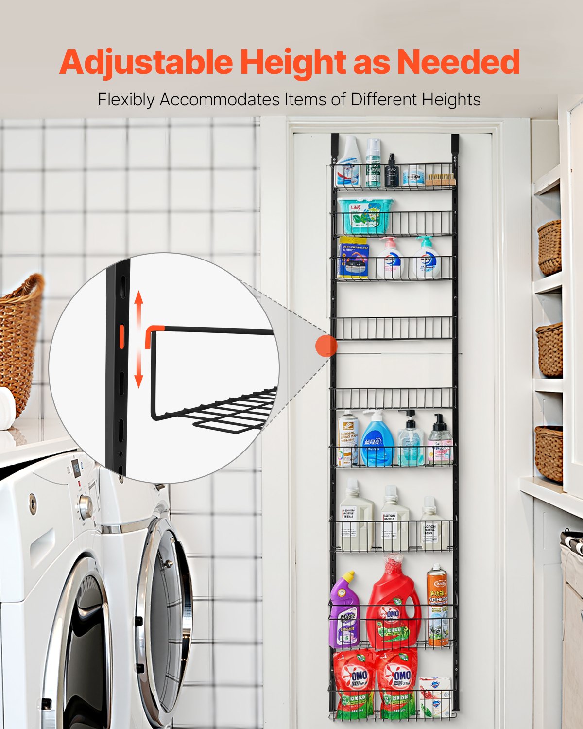 9-Tier Over The Door Pantry Organizer Hanging Storage Rack Adjustable Kitchen