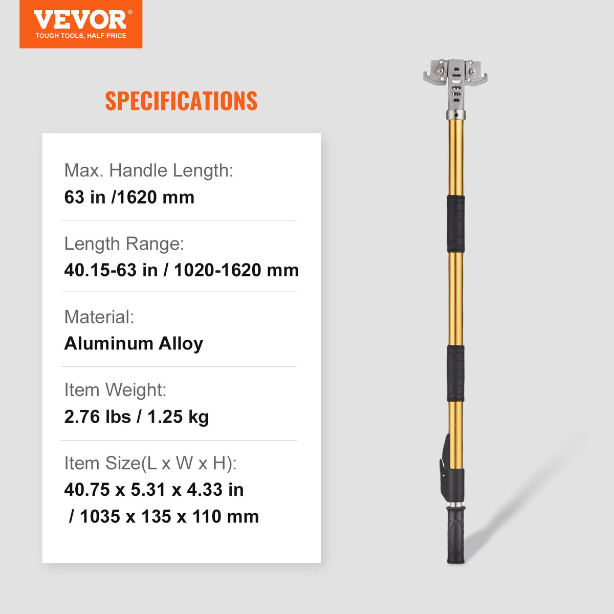 VEVOR Drywall Flat Box Handle, , Anodized Aluminum Flat Finishing Extension Handle, 5-Section Length Adjustable, Non-slip Grip And  Painting For Plasterboard, Wallboard, Sheetrock
