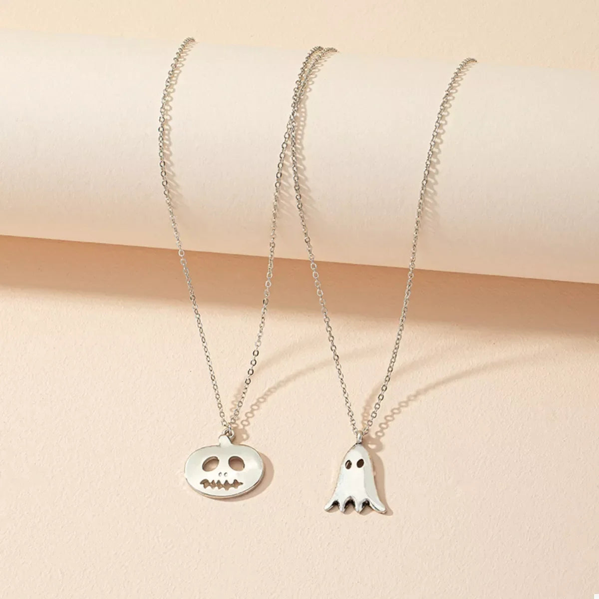 2 Piece Halloween Ghost & Pumpkin Pendant Necklace