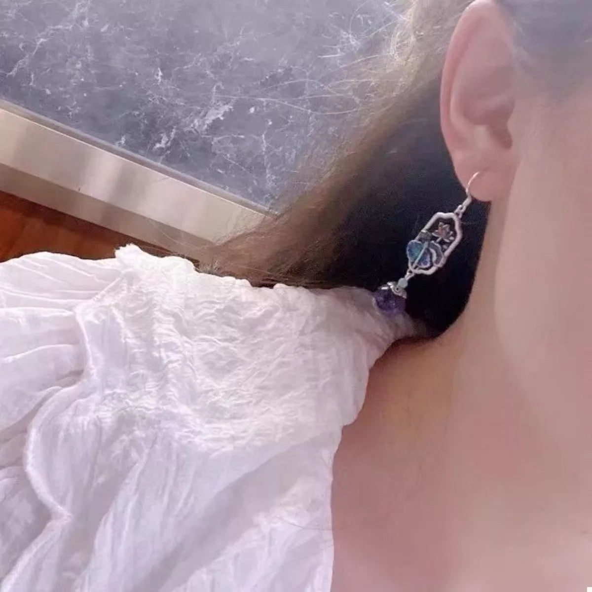 Lotus Flower Dangle Earrings