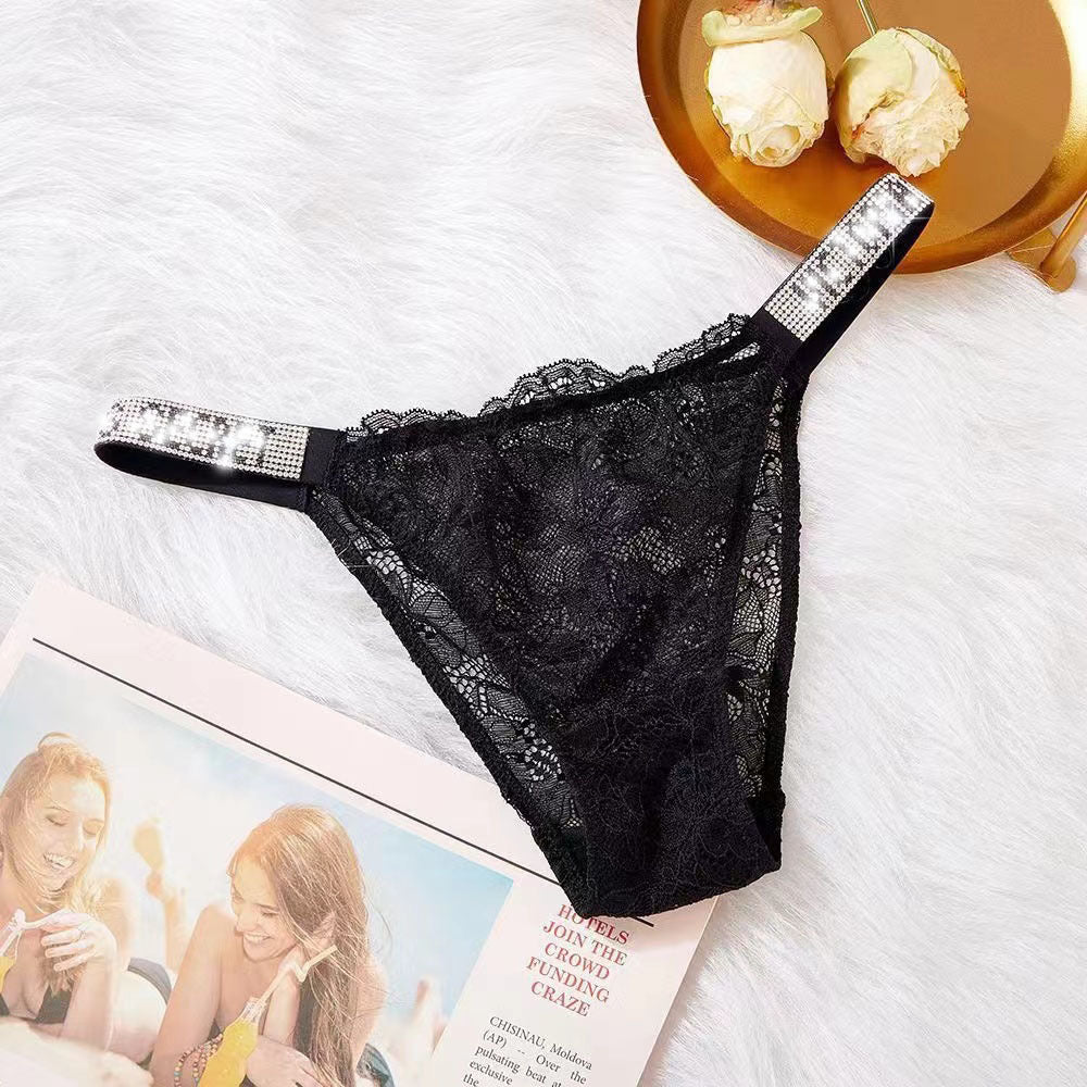 Rhinestone Lace Underwear Women's T-back