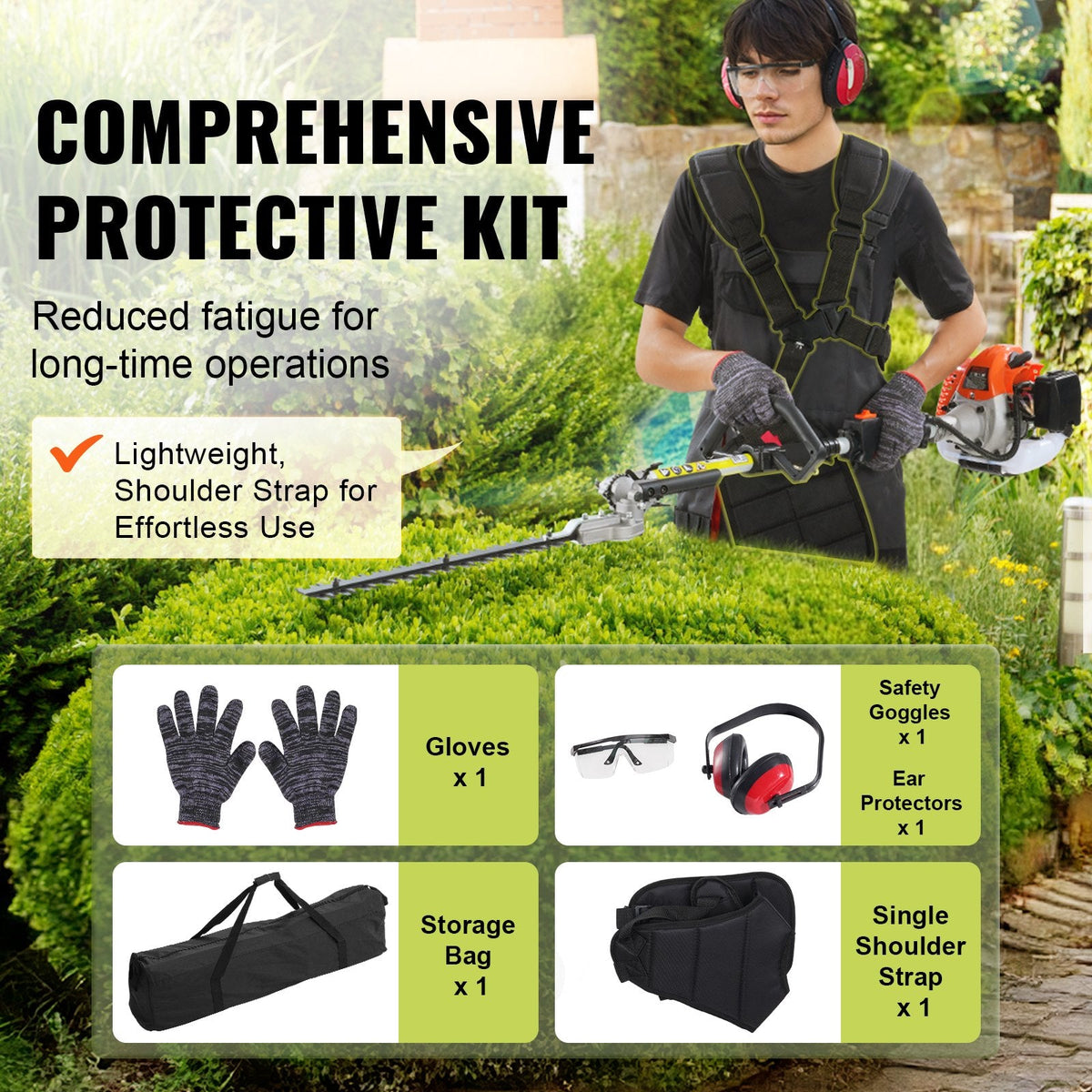 43CC 6-in-1 Multi-Functional Trimming Tools, Gas Hedge Trimmer, Weed Eater, String Trimmer, Brush Cutter, Edger, Pole Saw Chainsaw Pruner With Extension Pole