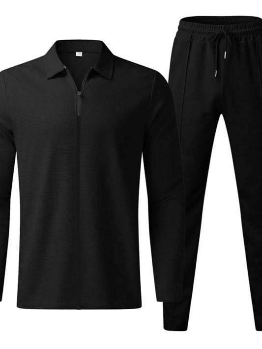 Men's Full Size Zip Up Top and Pants Set Plus Size