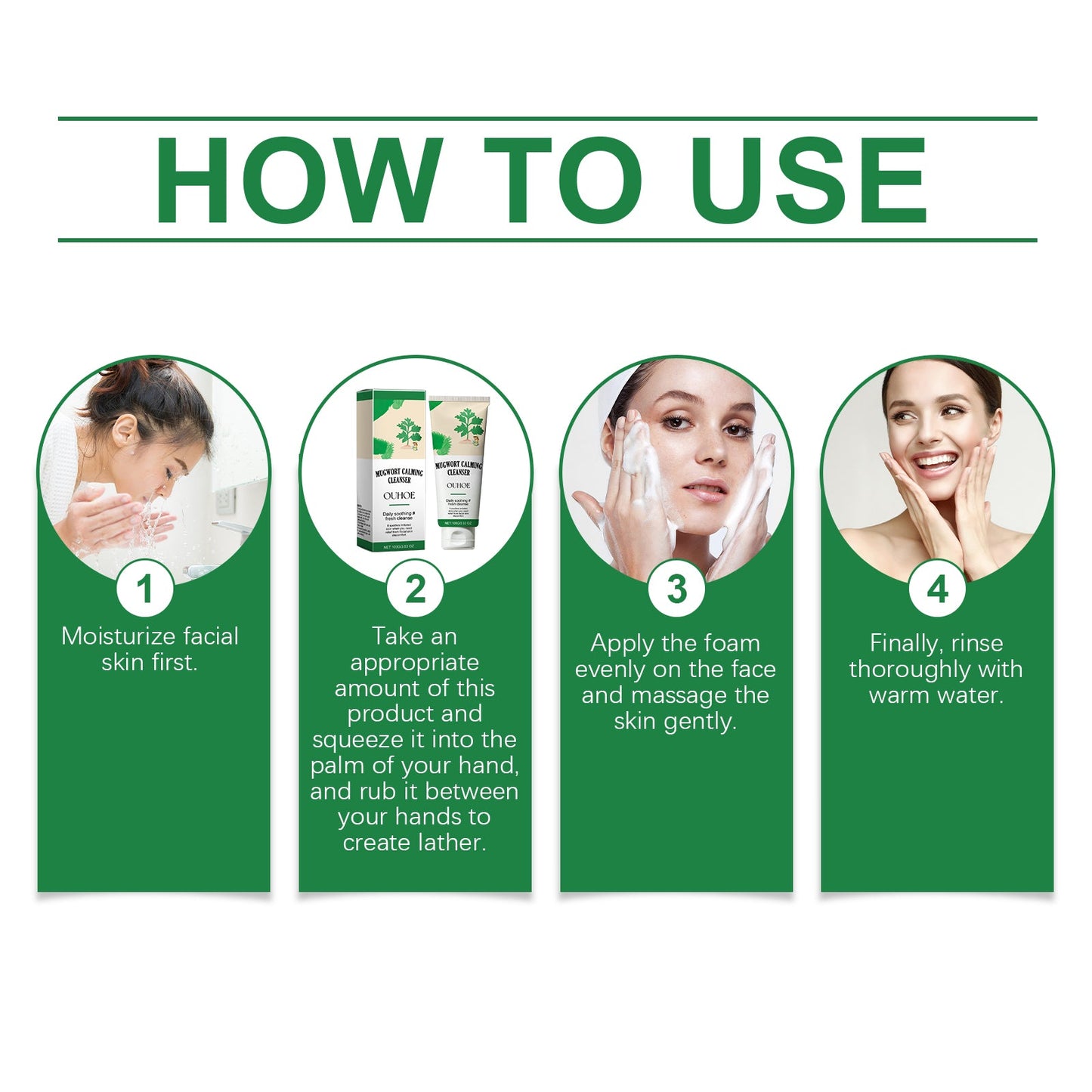 OUHOE Mugwort Calming Cleanser, Hydrating And Moisturizing Deep Clear Pores Balance Oil Moisturizing Cleanser