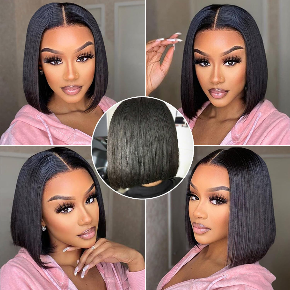 13x4x4 Straight Bob Human Hair Lace Front Wig, Natural Color,Density, 16 Inches