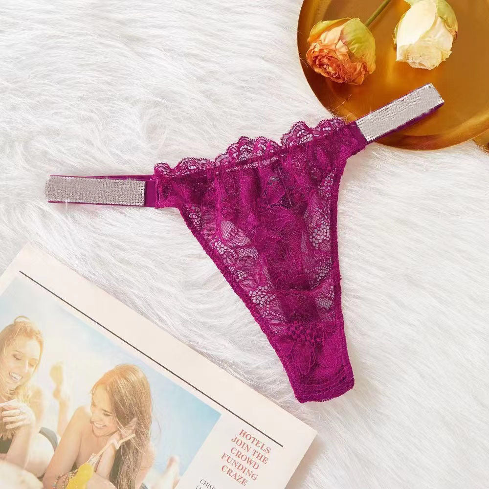 Rhinestone Lace Underwear Women's T-back