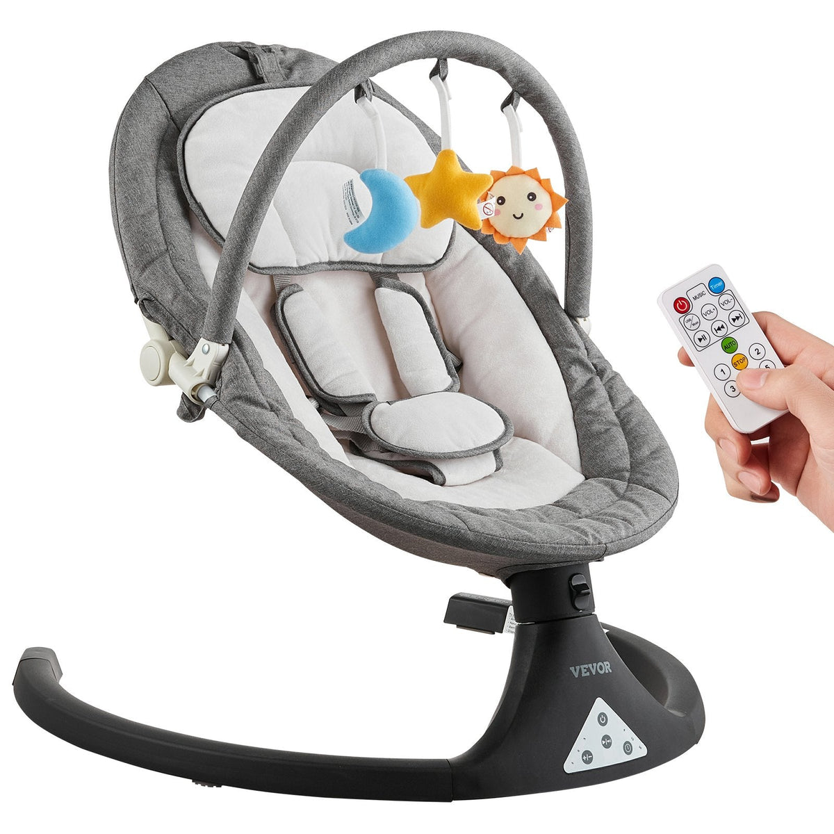 Baby Swing For Infants 5 Speeds 3 Seat Positions Remote Control Toy Bar 3 Toys
