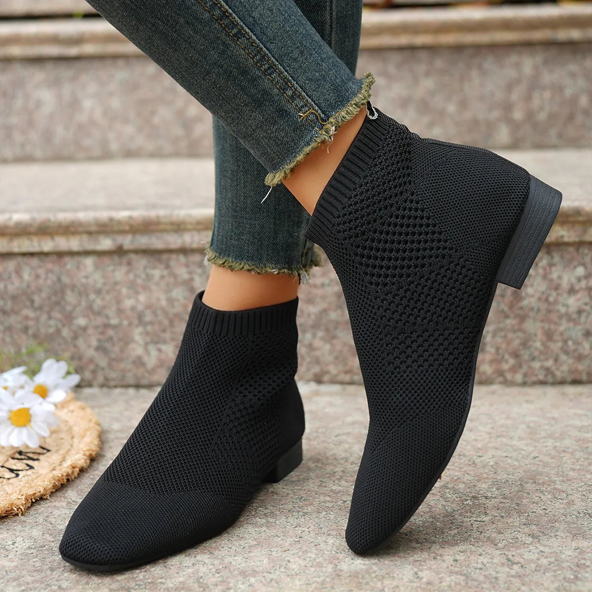 Mesh Knit Ankle Boots with Stretch Comfort Fit