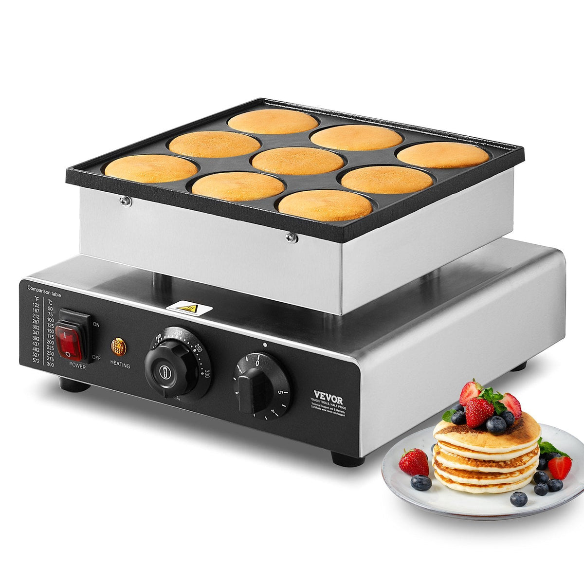 9PCS 76mm Dutch Pancake Maker Commercial Dorayaki Baker 850W Non-stick
