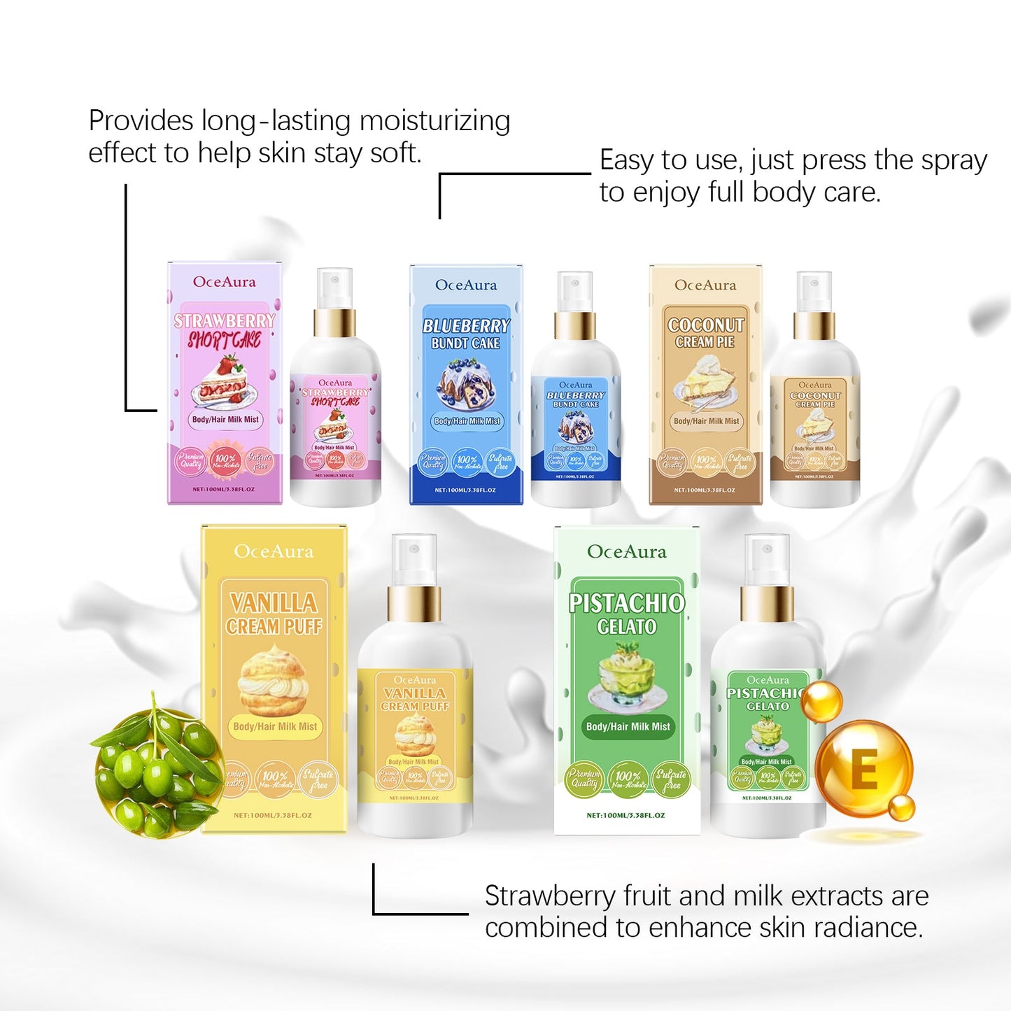 OceAura Body Moisturizing Spray (Vanilla Cream Puff), Moisturizing And Refreshing All Over Hair Treatment Spray