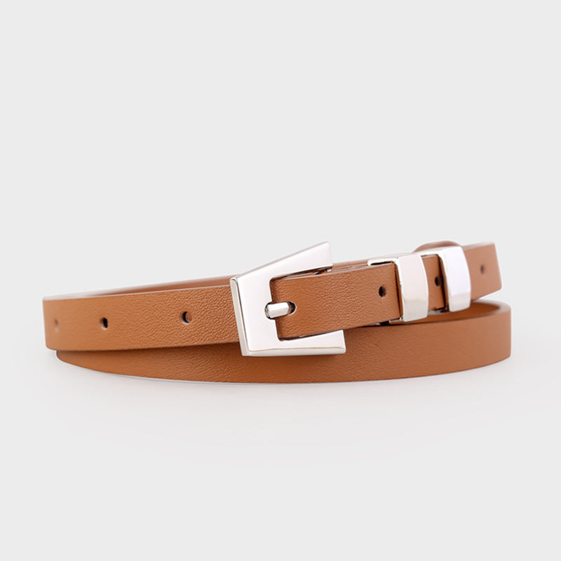 Skinny Leather Belt with Silver Buckle