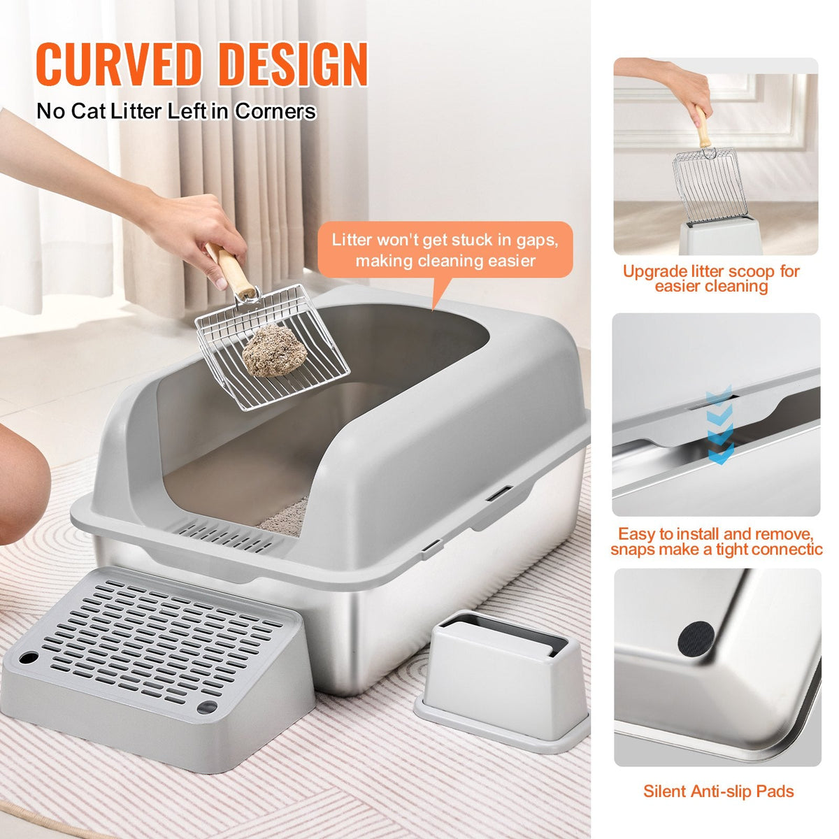 VEVOR 6 In Deep Cat Litter Box Odor-Free Litter Box With Filtering Foot Board