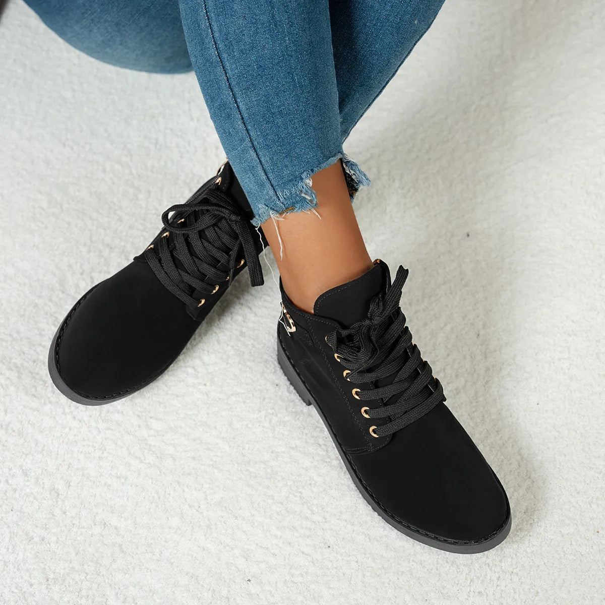 Lace-Up Ankle Boots with Heart Charm Detail