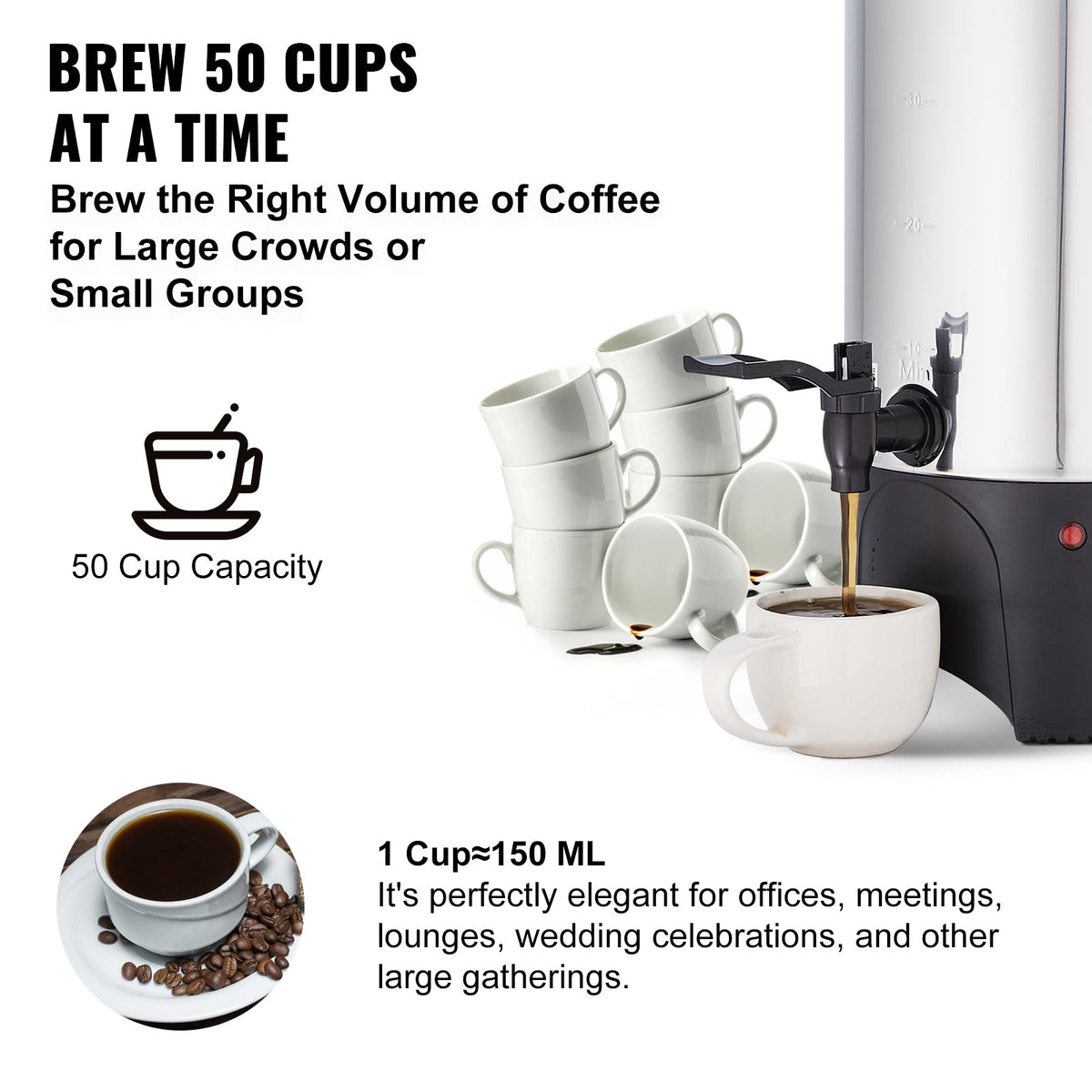 VEVOR Commercial Coffee Urn 50 Cup Stainless Steel Coffee Dispenser Fast Brew