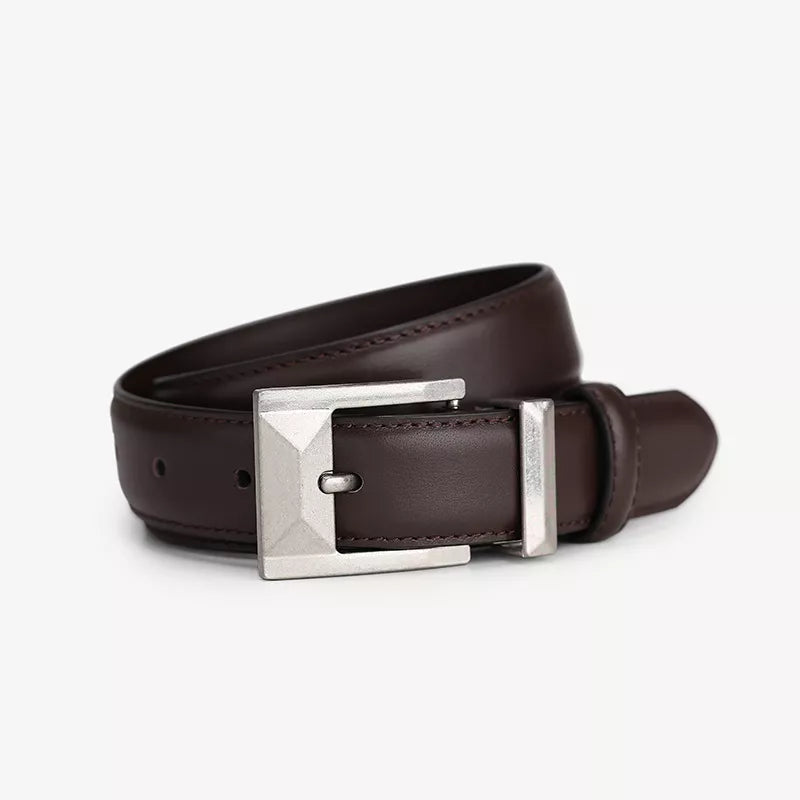 Leather Belt with Geometric Buckle