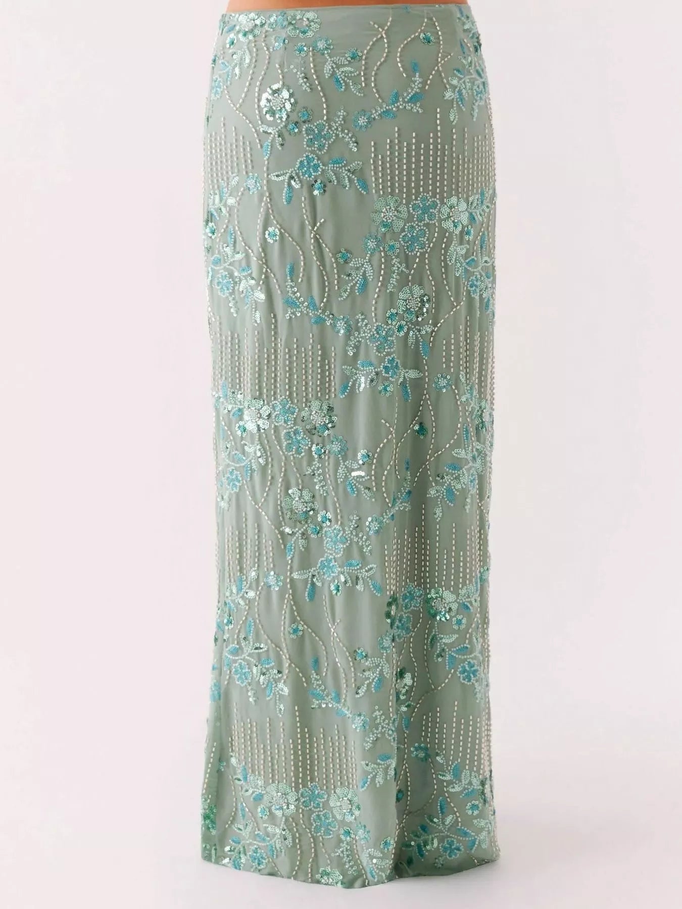 Embroidered Sequin Maxi Skirt