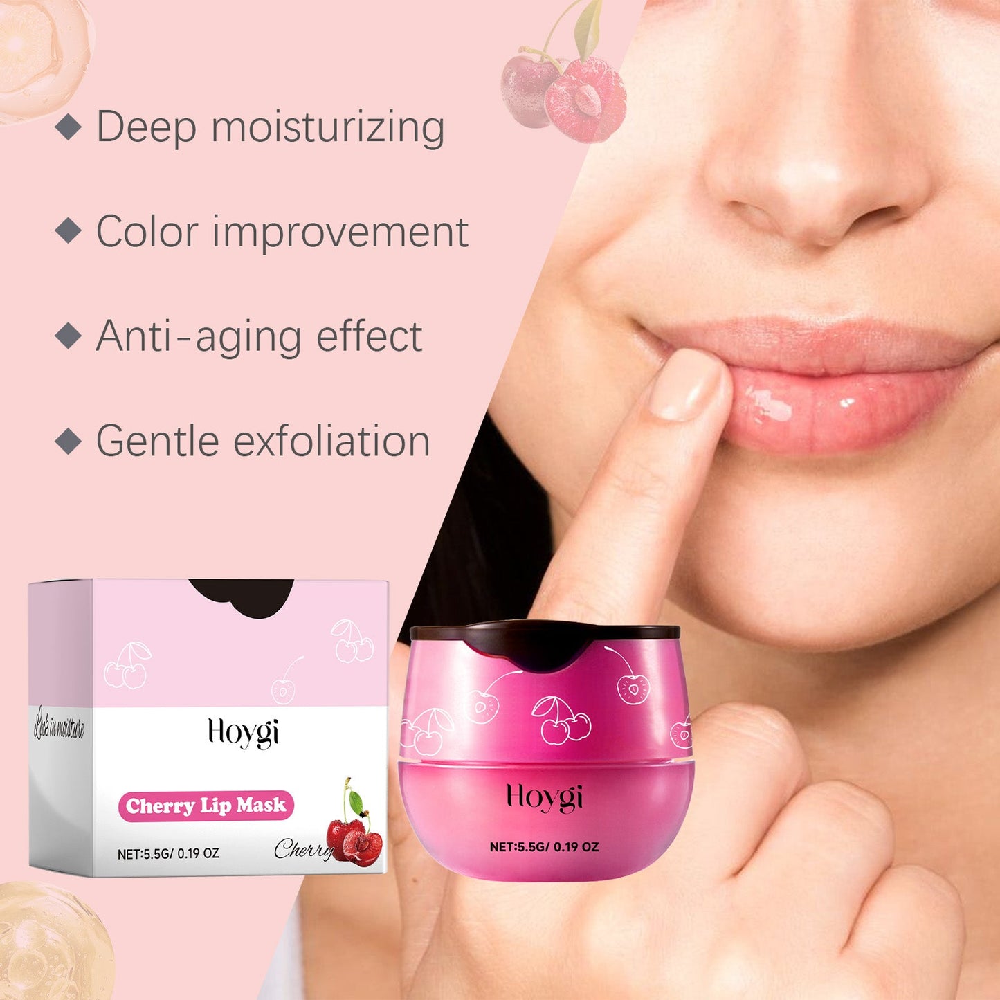 Hoygi Cherry Lip Mask, Lip Repair, Anti-Cracking, Moisturizing And Fading Lip Lines Lip Care