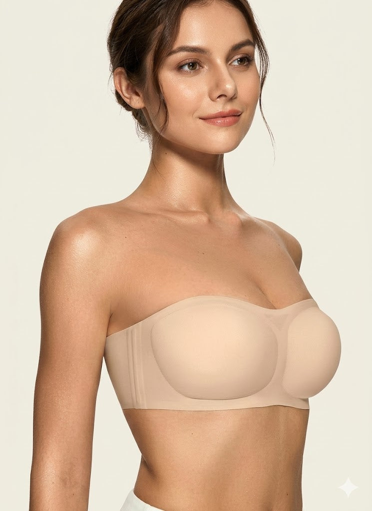 Womens Strapless Bras Push Up Bandeau Bra Non Slip Wireless Supportive Padded Bras Seamless Comfortable Tube Bra