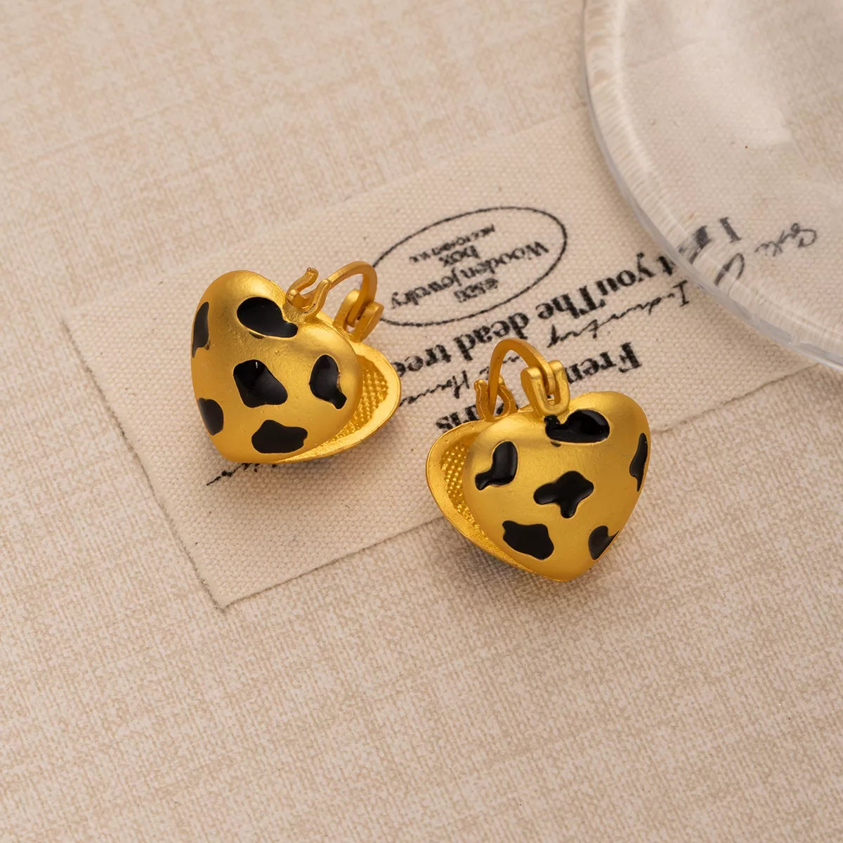 18K Gold-Plated Heart Leopard Print Statement Earrings