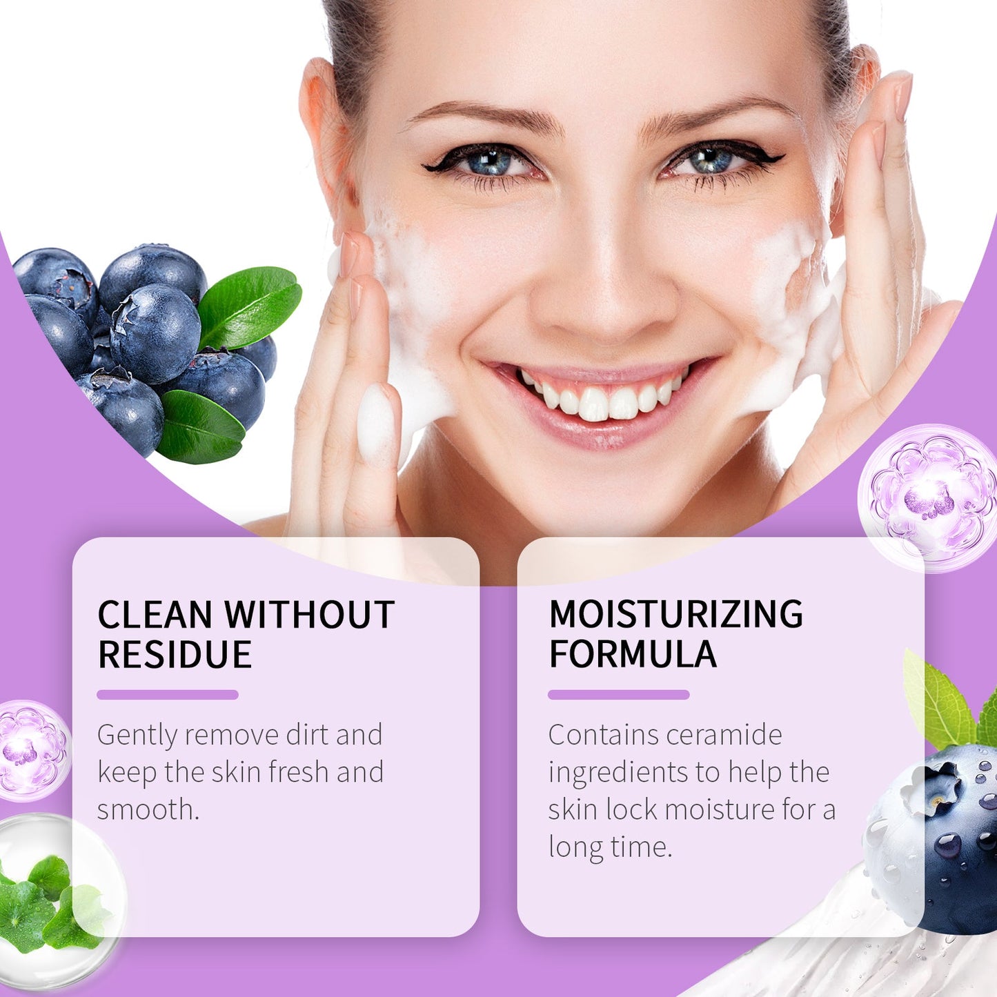 Hoygi Blueberry Flavorful Ceramide Cleansing Gel, Facial Skin Cleansing Moisturizing Hydrating Cleanser
