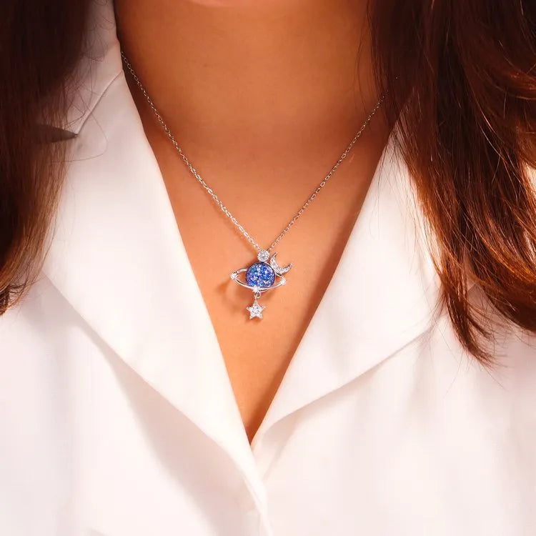 Starry Sky Inlaid Zircon Moon Star Necklace